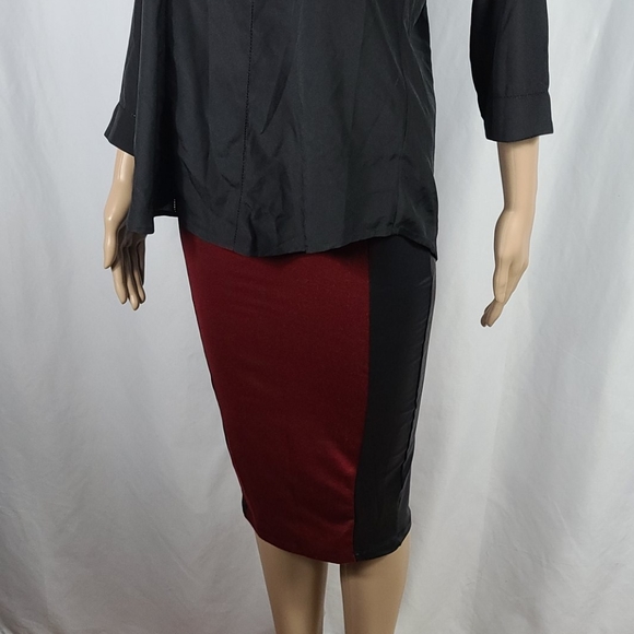 iVamos | Black/Red Midi Vegan Leather Panel Skirt - Picture 4 of 5